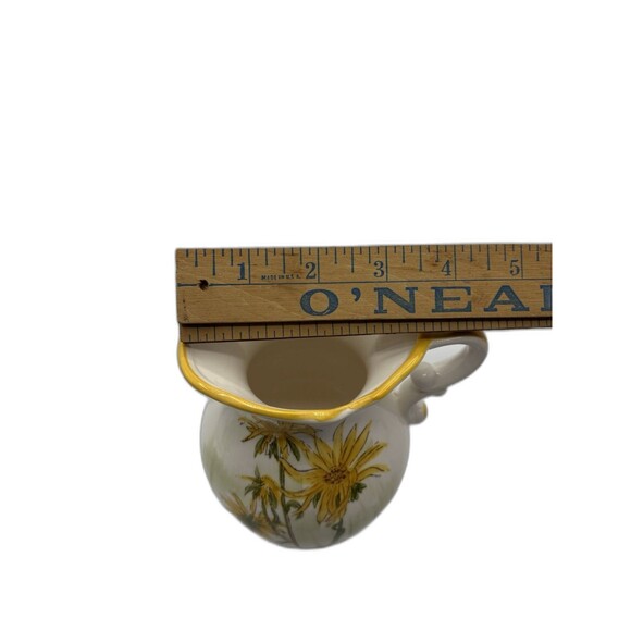 Vintage Enesco Hand painted Ceramic Pitcher White With Yellow Flowers And Green - Picture 8 of 10